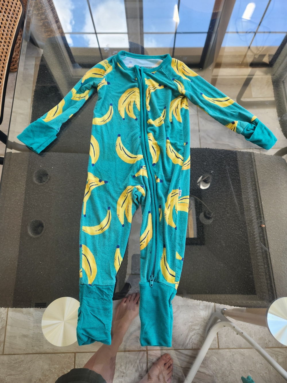 Little Sleepies Teal Banana-Print One-Piece Footie